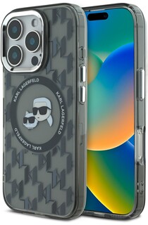 Бренд Чехол Karl Lagerfeld Monogram NFT & Choupette MagSafe для iPhone 16 Pro, черный
