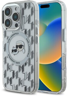 Бренд Чехол Karl Lagerfeld Monogram NFT & Choupette MagSafe для iPhone 16 Pro, прозрачный