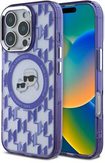 Бренд Чехол Karl Lagerfeld Monogram NFT & Choupette MagSafe для iPhone 16 Pro, фиолетовый