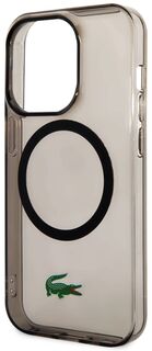 Бренд Чехол Lacoste Hard Logo для iPhone 15 Pro Max MagSafe, прозрачный/черный