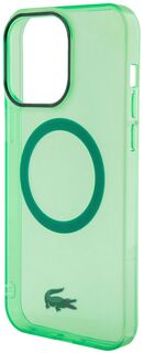 Бренд Чехол Lacoste Hard Logo для iPhone 15 Pro MagSafe, прозрачный/зеленый