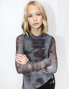 Лонгслив из сетки с асимметричным низом для девочек Sela