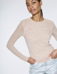 Лонгслив из трикотажной сетки со стразами Sela