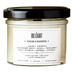 DELIGHT DELÍGHT Свеча ароматическая "Табак ваниль" с деревянным фитилем для дома 125.0
