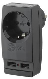 Адаптер Эра Б0026333 1 розетка 2xUSB черный ERA