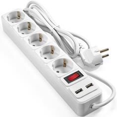 Сетевой фильтр-удлинитель с USB зарядкой ExeGate SP-5-USB-1.8W (5 евророзеток с заземлением, 2 USB-A 2A, 1.8м, защита от перегрузки, выключатель с под
