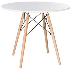 Стол обеденный BRABIX Eames T-01, круглый диаметр 80 см, опоры дерево, пластик белый, 532633