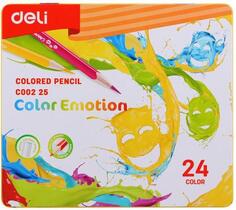 Карандаши цветные Deli EC00225 Color Emotion липа 24цв. мет.кор.