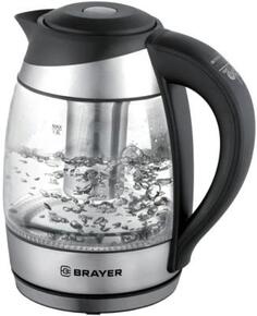 1021BR Электрический чайник BRAYER, 1,7 л, стекло, элек.управл, 60-100 °С, Под. t, подсветка, черн.