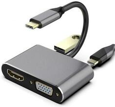 Кабель-концентратор USB3.1 TypeCm --&gt;HDMI+USB3.0+PD+VGA Alum Grey 4K@30Hz, Telecom&lt;TUC055&gt;