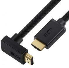 GCR Кабель 2.0m HDMI 2.0, M/M верхний угол, черный нейлон, HDR 4:2:2, Ultra HD, 4K 60 fps 60Hz/5K*30Hz, 3D, AUDIO, 18.0 Гбит/с, 28/28 AWG, GCR-53293 Green Connection