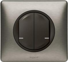Коллекция умных устройств Celiane with NETATMO. Умный беспроводной выключатель 2-клавишный. Цвет Графит. Рамка Вольфрам. Legrand