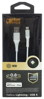 Кабель Cactus Lightning (m) - USB (m), 0.8м, MFI, белый [cs-lg.usb.a-0.8]