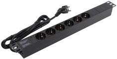 Exegate EX280827RUS Блок розеток ExeGate ServerPro PDU-19H602 Al-6S-EU2, 19,1U,алюм, 6Schuko, евровилка, 2м