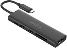 Концентратор USB Type-C A4TECH DST-60C 2 х USB 3.0 HDMI USB Type-C SD серый