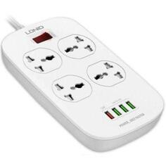 Perfeo LD_B4435 LDNIO SC4407Q/ Сетевой фильтр 2м/ 4 розетки EU_UK_US/ 2500W/ 4 USB+QC 3.0/ Выкл. на розетки/ White