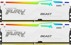 Оперативная память для компьютера 64Gb (2x32Gb) PC5-44800 5600MHz DDR5 DIMM CL36 Kingston Fury Beast White RGB KF556C36BWEAK2-64