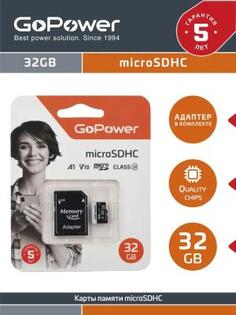 Карта памяти microSD GoPower 32GB Class10 60 МБ/сек V10 с адаптером