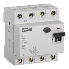 Выключатель дифф.тока УЗО IEK ВД1-63 Generica MDV15-4-040-030 40A 4.5kA 30мА AC 4П 400В 4мод серый (упак.:1шт)
