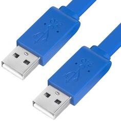GCR Кабель PROF 1.5m USB 2.0, AM/AM, плоский, синий, морозостойкий, GCR-UM4MF-BD-1.5m Greenconnect