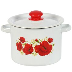 Кастрюля эмалированная сталь, 3.5 л, с крышкой, крышка сталь, цилиндрическая, Сибирские товары, Маки, С1612.3*67