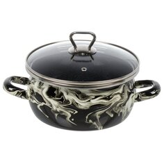 Кастрюля эмалированная сталь, 2.5 л, с крышкой, крышка стекло, Сантэкс, Шейк (Сер.гр.), 1-2425111, черно-белая, индукция САНТЕКС