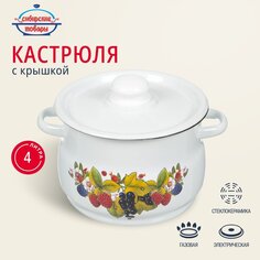 Кастрюля эмалированная сталь, 4 л, с крышкой, крышка сталь, Сибирские товары, С1912.3