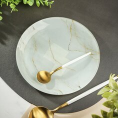 Тарелка десертная, стекло, 18 см, круглая, Флюид, Daniks, мрамор