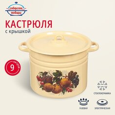 Кастрюля эмалированная сталь, 9 л, с крышкой, крышка сталь, Сибирские товары, С1622/.П/.п*59/*59/.П*79/*78/*119/79