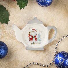Подставка для чайных пакетиков, доломит, фигурная, 12x8.4 см, Daniks, Снежные забавы
