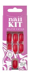 Набор накладных ногтей формы мягкий квадрат Selfie Star Short Length Nails Kit Real Red