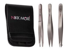 Набор из трех пинцетов для бровей с чехлом Nikk Mole Silver Tweezers Case Set