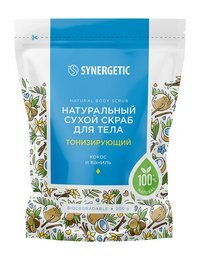 Тонизирующий сухой скраб для тела с ароматом кокоса и ванили Synergetic Natural Body Scrub Натуральный сухой скраб для тела Тонизирующий