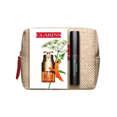 CLARINS Набор в косметичке: тушь для ресниц Supra Lift &amp; Curl Mascara 01 (3мл); двойная сыворотка для глаз Double Serum Eye (3*0,9мл)