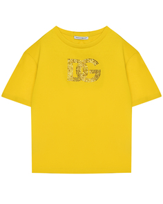 Футболка с лого из стразов, желтая Dolce & Gabbana