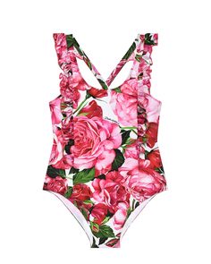 Купальник слитный с принтом пионов Dolce & Gabbana