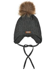 Шапка с меховым помпоном, серая Il Trenino
