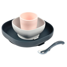 Набор посуды 2 тарелки, стакан, ложка COFFRET REPAS SILICONE NIGHT BLUE Beaba