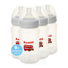 Набор из четырех противоколиковых бутылочек Baby 240 мл, слабый поток Ramili
