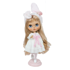 Кукла Блайз кастом блонд, платье белое, шапка-зайка Carolon