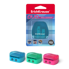 Точилка пластиковая Duo, два отверстия, с контейнером, в ассортименте Erich Krause