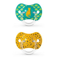 Набор пустышек Jungle (2 шт) от 18 мес с физиологической силиконовой соской, зеленый-желтый Suavinex