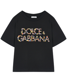 Футболка с цветочным лого, черная Dolce & Gabbana