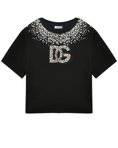 Футболка с отделкой из страз, чёрная Dolce & Gabbana