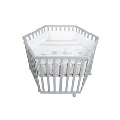 Манеж детский деревянный шестиугольный с мягким бортиком Star Magic, серый Roba