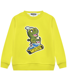 Свитшот с принтом динозавр на сноуборде, желтый Mousse Kids