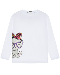 Толстовка с принтом кошка в очках, белая Mousse Kids