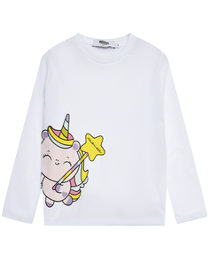 Толстовка с принтом розовый единорог, белая Mousse Kids