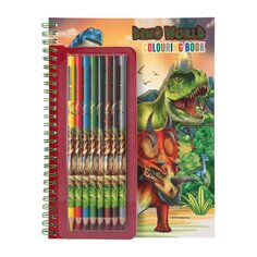Книжка-раскраска Dino World с цветными карандашами и наклейками Depesche