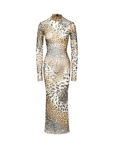 Платье миди из тюля с леопардовым принтом Roberto Cavalli